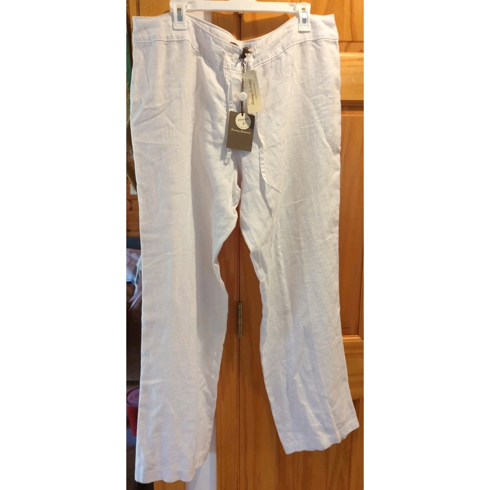 Tommy‎ Bahama Two Palms Pant White Linen Leigh Fit Size 16 NWT Button Drawstring
